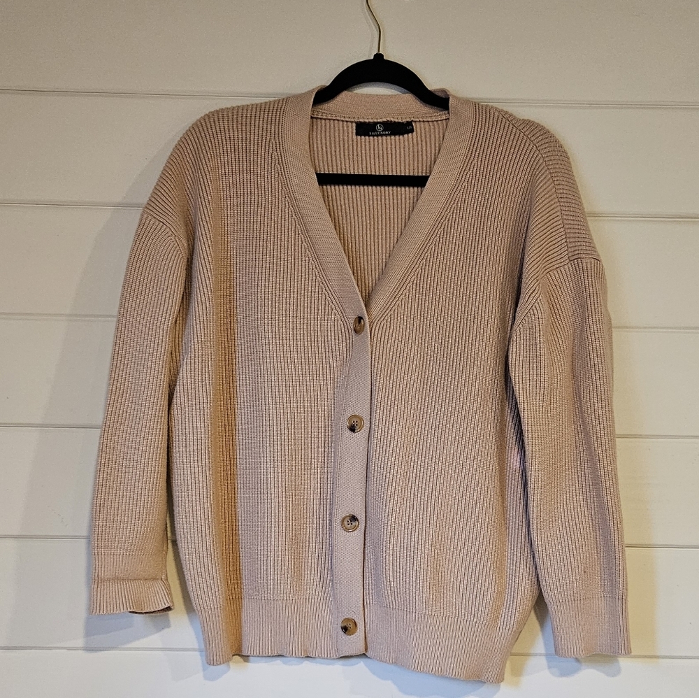 Lillusory Tan Button-Up Oversized Cardigan (S)